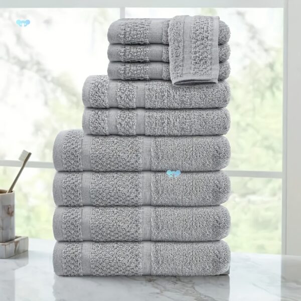 10-Piece Absorbent Cotton Bath Towel Set – Soft Plain Weave, Multi-Color