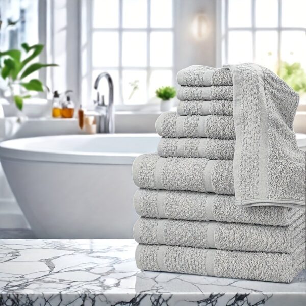 10-Piece Absorbent Cotton Bath Towel Set – Soft Plain Weave, Multi-Color