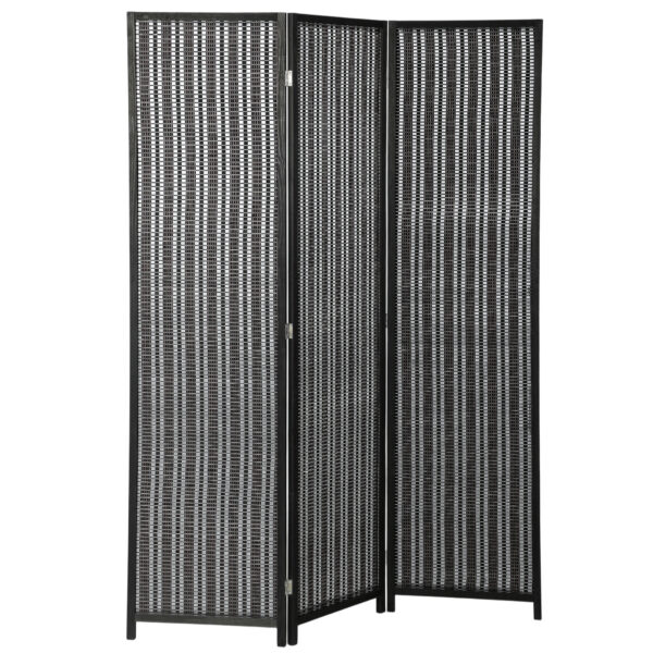 Folding Privacy Screen, 3 Panel Room Divider, Freestanding Partition with Handwoven Bamboo and Pine Wood Frame, Black