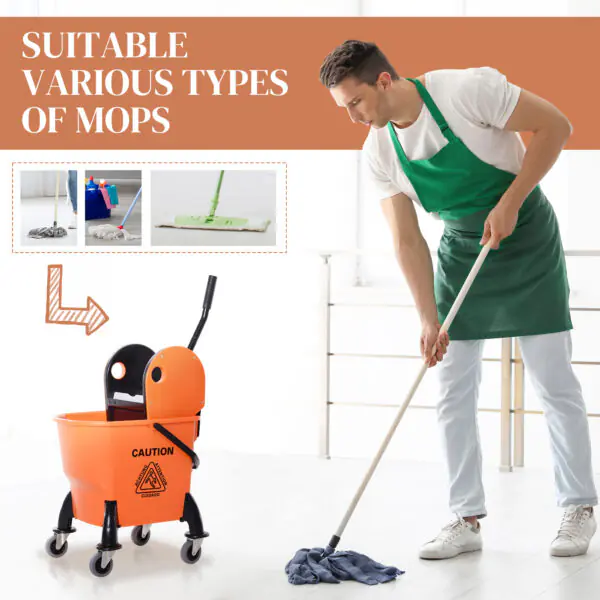 02s5b719bb73e9a52.jpg 6.9 Gal/26L Mop Bucket, Mop Bucket with Wringer, Wheels and Handle, Orange