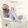 Leather Reclining Chair with Vibration Massage, Swivel Base, Rocking Function, Remote Control, Cream White