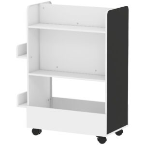 Qaba Kids Bookshelf, Kids Bookcase with Wheels & Blackboard, for Nursery, Kids Room, Playroom, for 3-8 Years