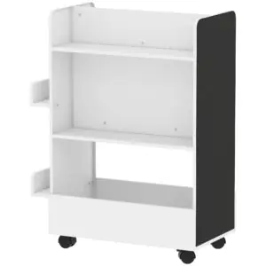 0JNf5819bda537da4.jpg Qaba Kids Bookshelf, Kids Bookcase with Wheels & Blackboard, for Nursery, Kids Room, Playroom, for 3-8 Years
