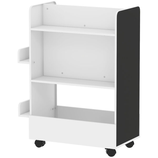 Qaba Kids Bookshelf, Kids Bookcase with Wheels & Blackboard, for Nursery, Kids Room, Playroom, for 3-8 Years