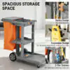 0PDa0c19b9e3d8e86.jpg Commercial Janitorial Cart with 3 Tier Shelves, Cleaning Cart with Rubbish Bag and Mop Mount for Hotel Restaurant, Grey