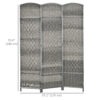 6 Ft Tall Folding Room Divider, 3 Panel Portable Privacy Screen, Hand-Woven Partition Wall Divider, Mixed Grey