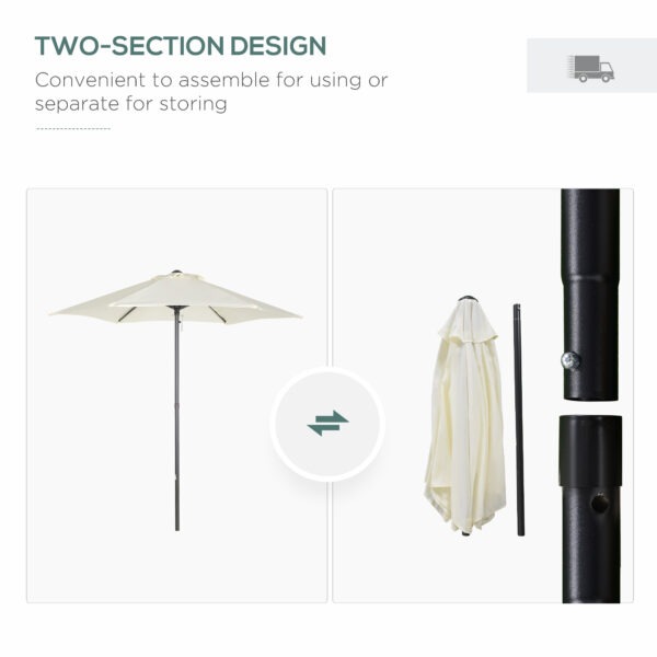6.6FT Patio Umbrella, Outdoor Parasol with 6 Solid Ribs, Cream White