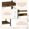 Baker's Rack with Charing Station, Microwave Shelf with Power Outlet, USB Charger and 5 Hooks, Rustic Brown