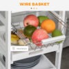 Rolling Kitchen Island Cart, Mobile Utility Storage Cart with Drawer, Wire Storage Basket, Removable Tray, White
