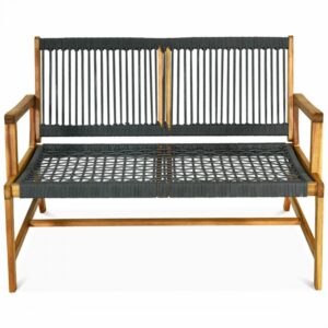 2-Person Acacia Wood Yard Bench for Balcony and Patio-Black