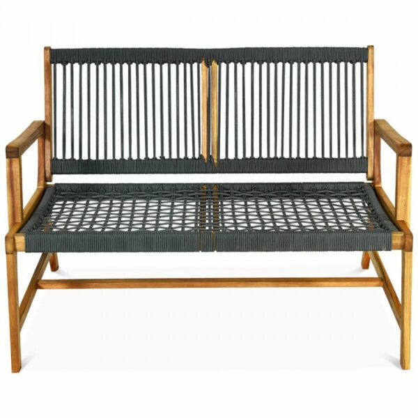 2-Person Acacia Wood Yard Bench for Balcony and Patio-Black