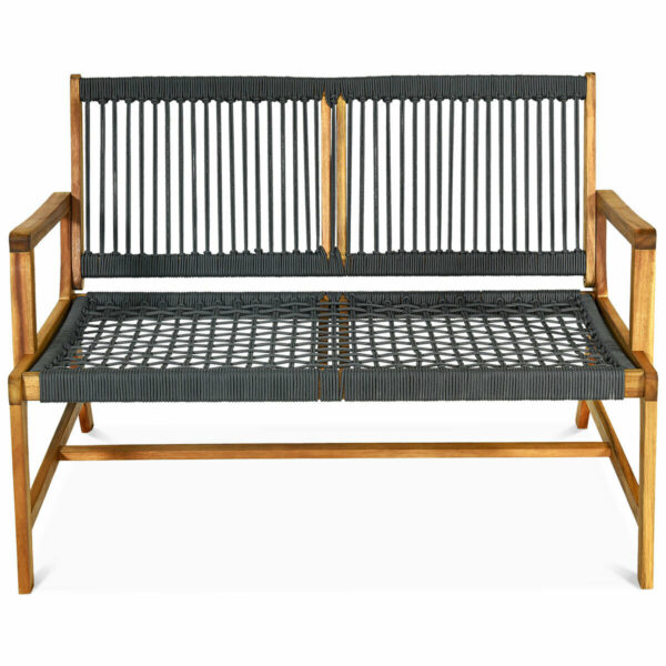 2-Person Acacia Wood Yard Bench for Balcony and Patio-Gray
