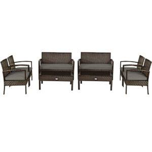 4 Pieces Patio Rattan Cushioned Furniture Set with Loveseat and Table -Brown