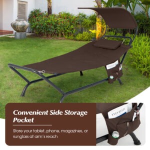 1675846731_Patio_Hanging_Chaise_Lounge_Chair_with_convenient_side_storage_pocket-9.jpg Patio Hanging Chaise Lounge Chair with Canopy Cushion Pillow and Storage Bag-Brown