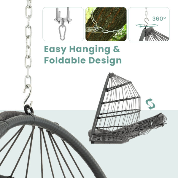 Hanging Egg Chair with Head Pillow and Large Seat Cushion-Gray