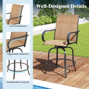 2 Pieces Patio 360 Rotation Swivel Bar Stool Set-Brown