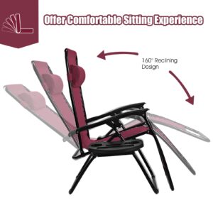 2 Pieces Folding Lounge Chair with Zero Gravity-Wine
