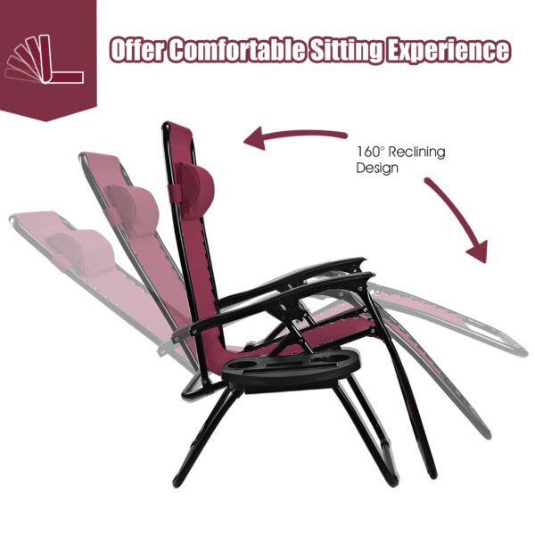 2 Pieces Folding Lounge Chair with Zero Gravity-Wine