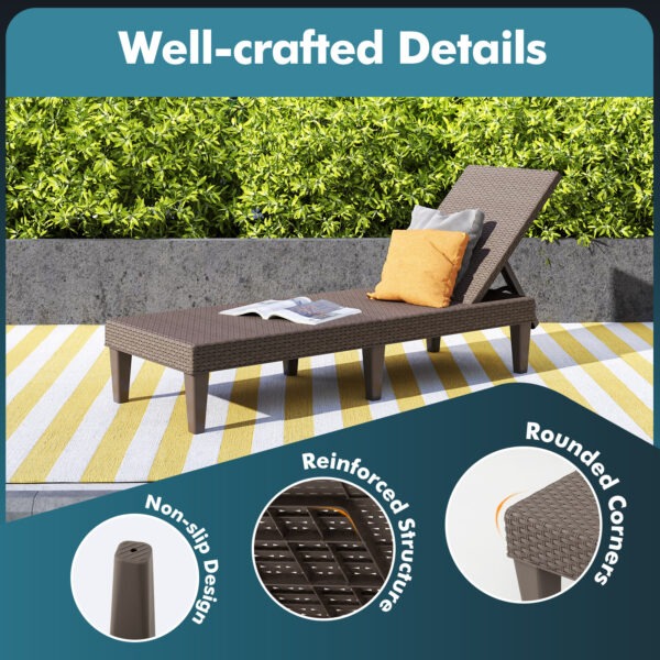1740981431_Outdoor_Chaise_Lounger_Chair_with_Waterproof_Rattan_Textured_PP_Surface_Brown-9.jpg Outdoor Chaise Lounger Chair Rattan Textured PP Brown