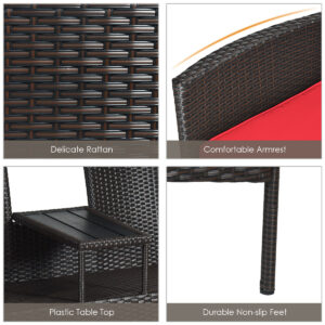 Wicker Patio Conversation Furniture Set with Removable Cushions and Table-Red