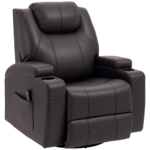 1Nz4001974555b7e8.png Massage Recliner Chair, Swivel Nursery Rocker Chair, Manual Reclining Sofa with 8 Vibration Points, PU Leather, Cup Holders, Side Pockets, for Living Room, Brown