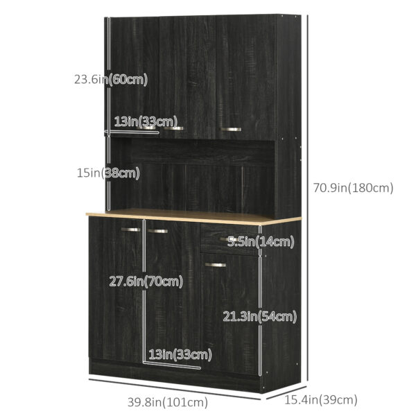1Rs018189df9af051.jpg 71" Kitchen Buffet with Hutch, Freestanding Kitchen Cabinet with Doors, Drawers, Microwave Counter, Black