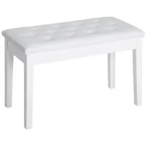 30" Piano Bench with Padded Cushion and Storage, Faux Leather Keyboard Bench with Solid Wood Legs, White