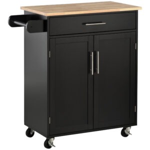 1odacb19494af26c3.jpg Rolling Kitchen Island Cart with Wood Top, Enough Storage Drawer Space with Towel Bar Rack Shelves, Portable Kitchen Utility Serving Cart Trolley on Wheels, Black