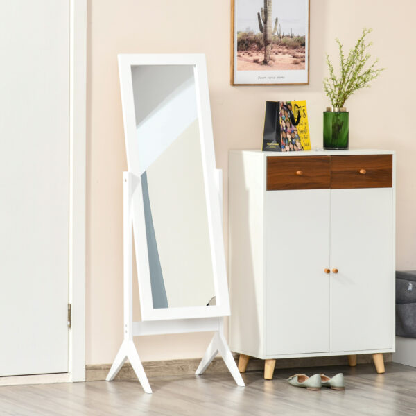 Full Length Mirror, Free Standing Full Body Mirror with Rectangular Frame, Adjustable Angle for Dressing Room, Bedroom, Living Room, White
