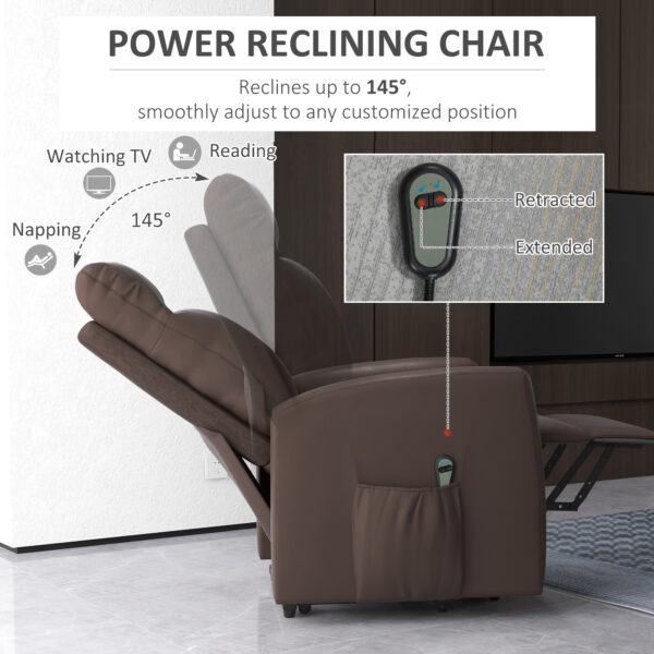 Power Lift Recliner Chair with Remote Control Side Pocket for Living Room Home Office Study Brown