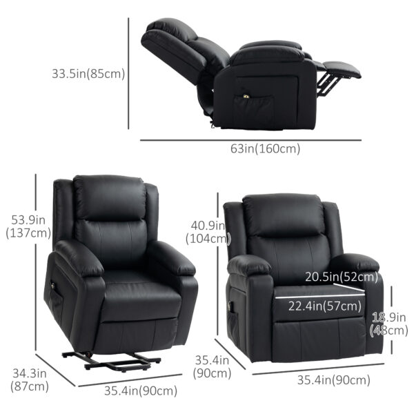 Lift Chair for Seniors, PU Leather Upholstered Electric Recliner Chair with Remote, Side Pockets, Quick Assembly, Black
