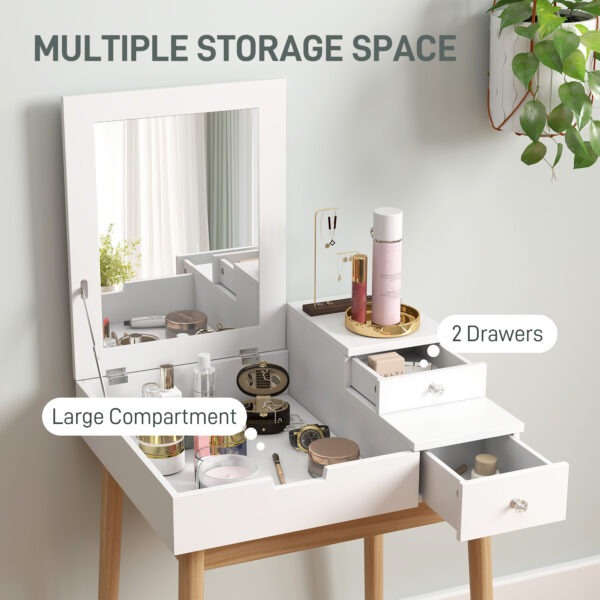 Makeup Vanity Table with Flip-up Mirror, Modern Dressing Table with 2 Drawers for Bedroom, White