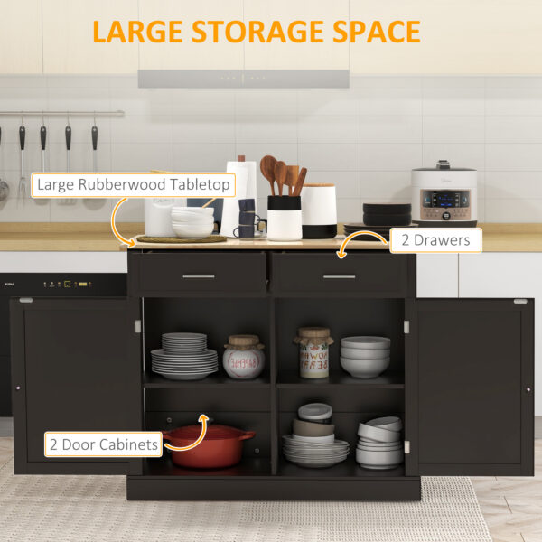 Kitchen Island with Drop Leaf, Rolling Kitchen Cart with 2 Drawers, Adjustable Shelves and Wood Countertop, Black