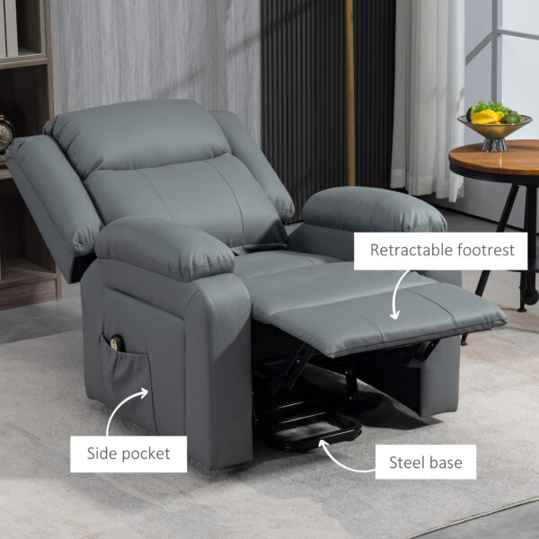 Lift Chair for Seniors, PU Leather Upholstered Electric Recliner Chair with Remote, Side Pockets, Quick Assembly, Grey