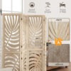 2Cf98019491e47a89.jpg 4 Panel Room Divider, Detachable Folding Privacy Screens with Palm Leaf Design for Home Office, Natural Wood Finish