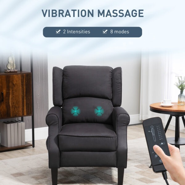 Massage Recliner Chair for Living Room, Push Back Recliner Sofa, Suede Wingback Reclining Chair with Extendable Footrest, Wood Legs, Remote Control, Side Pockets, Black