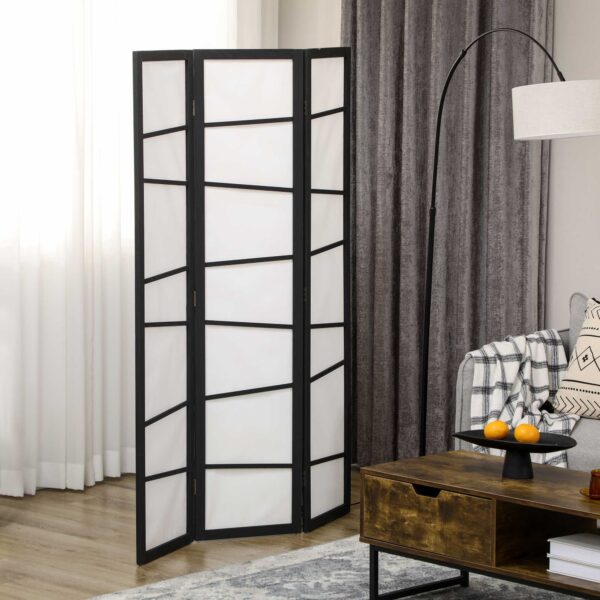 5.6ft Folding Room Divider, 3 Panel Wall Partition with Wood Frame for Bedroom, Home Office, White