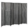 Folding Privacy Screen, 6 Panel Room Divider, Freestanding Partition with Handwoven Bamboo and Pine Wood Frame, Black