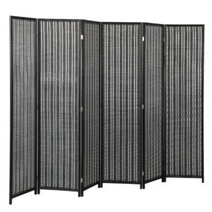 2rad3619c230fbd77.jpg Folding Privacy Screen, 6 Panel Room Divider, Freestanding Partition with Handwoven Bamboo and Pine Wood Frame, Black