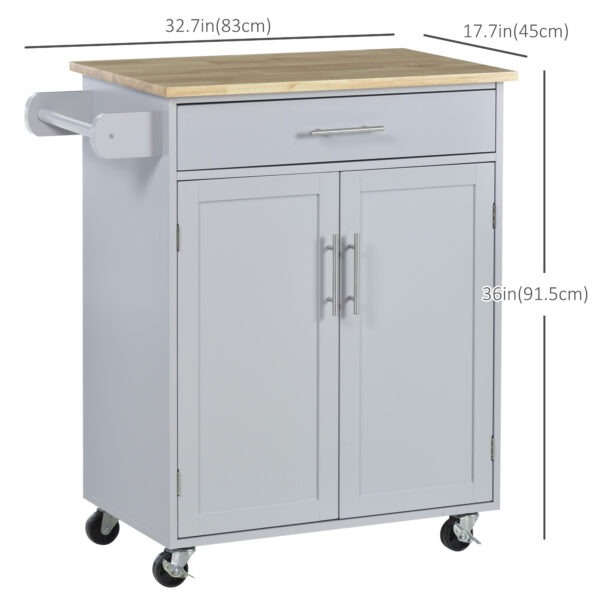 Rolling Kitchen Island Cart with Wood Top, Enough Storage Drawer Space with Towel Bar Rack Shelves, Portable Kitchen Utility Serving Cart Trolley on Wheels (Grey)