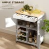Rolling Kitchen Cart, Kitchen Island with Storage Drawer, 9-bottle Wine Rack, Door Cabinets, Wooden Countertop, White