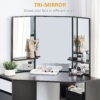 Corner Vanity Desk with Mirror, Makeup Vanity Table with 5 Drawers and Open Shelves, Dressing Table with 3-piece Mirror for Bedroom, Black