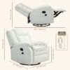 8-Point Vibration Massage Recliner Chair with Comfor Padding, Remote Control, Side Pockets, Swivel Nursery Rocking Chair, Cream White