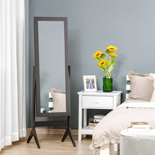 Full Length Mirror, Free Standing Full Body Mirror with Rectangular Frame, Adjustable Angle for Dressing Room, Bedroom, Living Room, Dark Brown