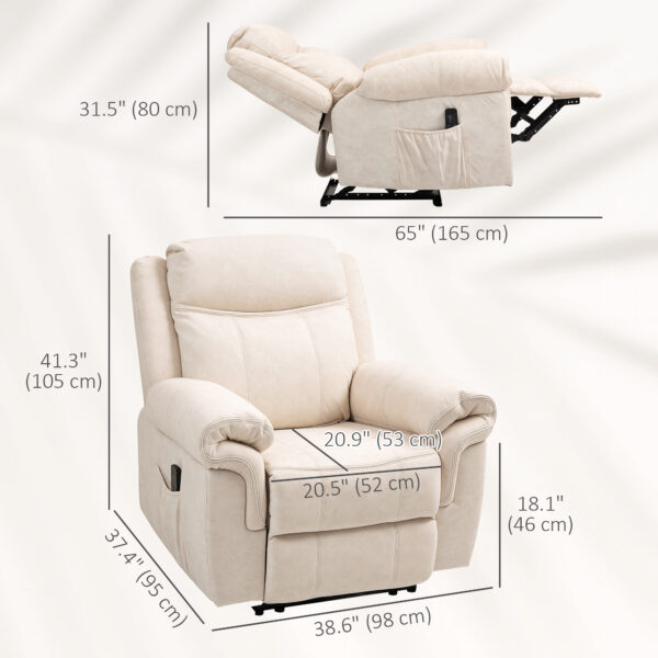 Manual Recliner Chair with Vibration Massage, Side Pockets, Microfibre Reclining Chair for Living Room, Cream White