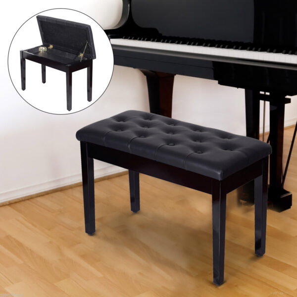 30" Piano Bench with Padded Cushion and Storage, Faux Leather Keyboard Bench with Solid Wood Legs, Black