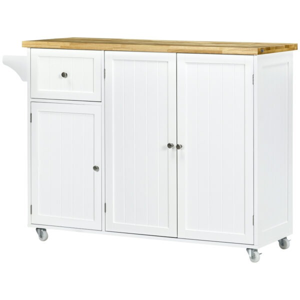 Rolling Kitchen Island with Storage, Utility Kitchen Island Cart with Drawer, Cabinets, Towel Rack and Rubber Wood Top