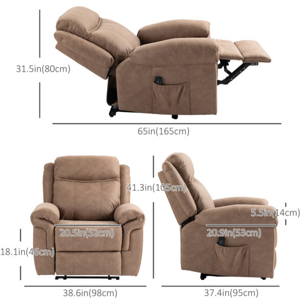 Manual Recliner Chair with Vibration Massage, Side Pockets, Microfibre Reclining Chair Nursing Chair for Living Room, Brown