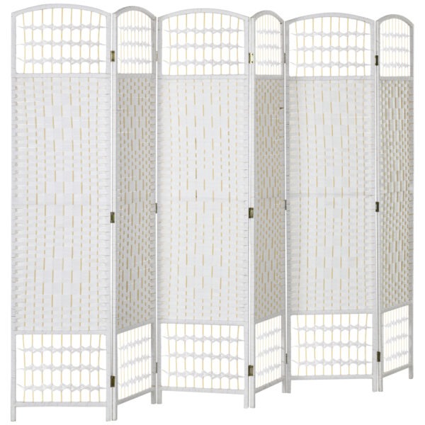 6‑Panel Folding Room Divider | Portable Privacy Screen & Wave Fiber Partition – White