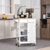 Modern Rolling Kitchen Island Cart with Drawer, Natural Wood Top, Towel Rack, Door Storage Cabinet, White